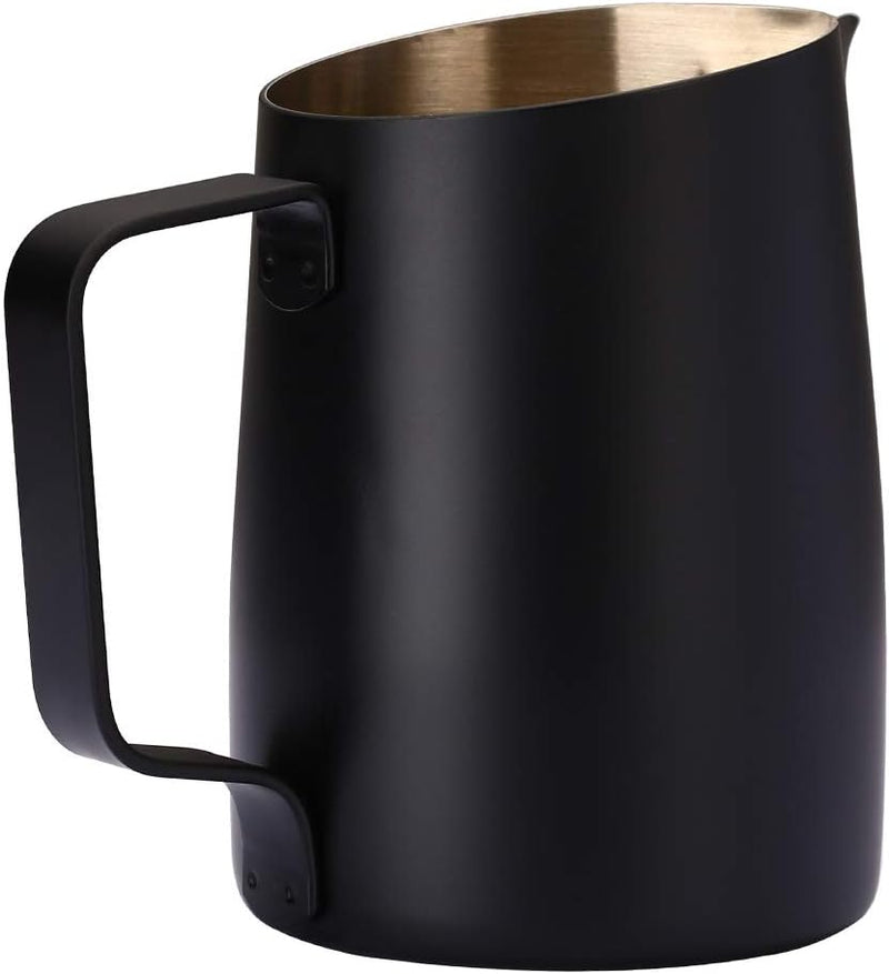 Dianoo Espresso-Milchaufschäumer, Milchkännchen, Edelstahl, für Kaffee-Latte-Kunst, 420 ml Schwarz,