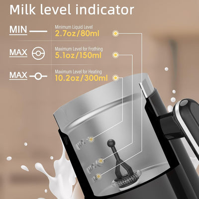 Biolomix-Milchaufschäumer Milchschäumer Elektrisch 300ML 4 Voreingestellte Programme 500 Watt (MF101