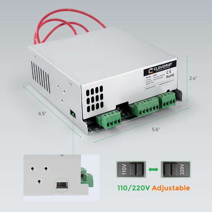 Cloudray 40W CO2 Laser Netzteil für CO2 Laserröhre, Laser Power Supply für CO2 Laser Gravur Maschine