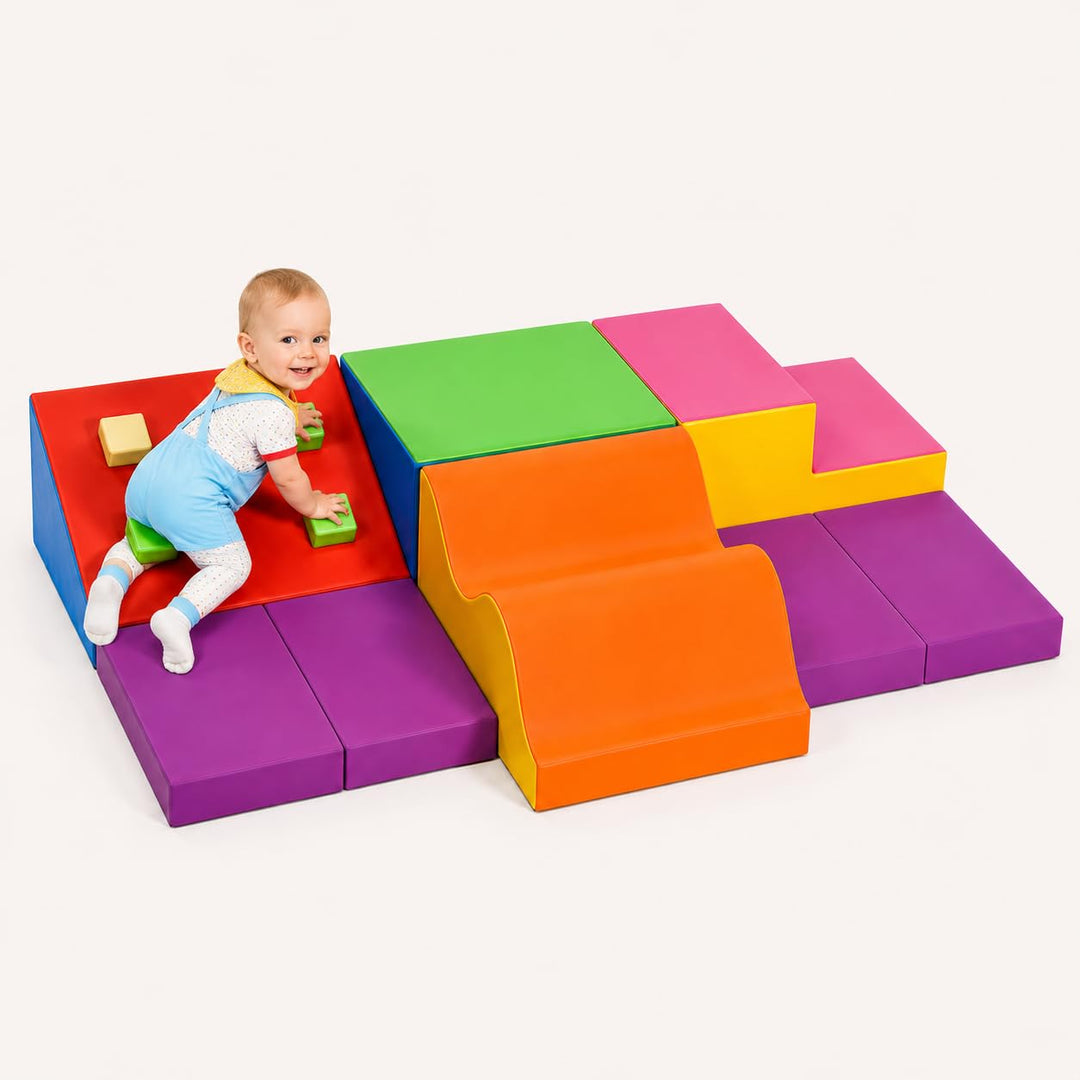 Schaumstoff Bausteine XXL Bunt, Indoor Klettergerüst für Kleinkinder ab 1 Jahr, Weiche Softblöcke mi