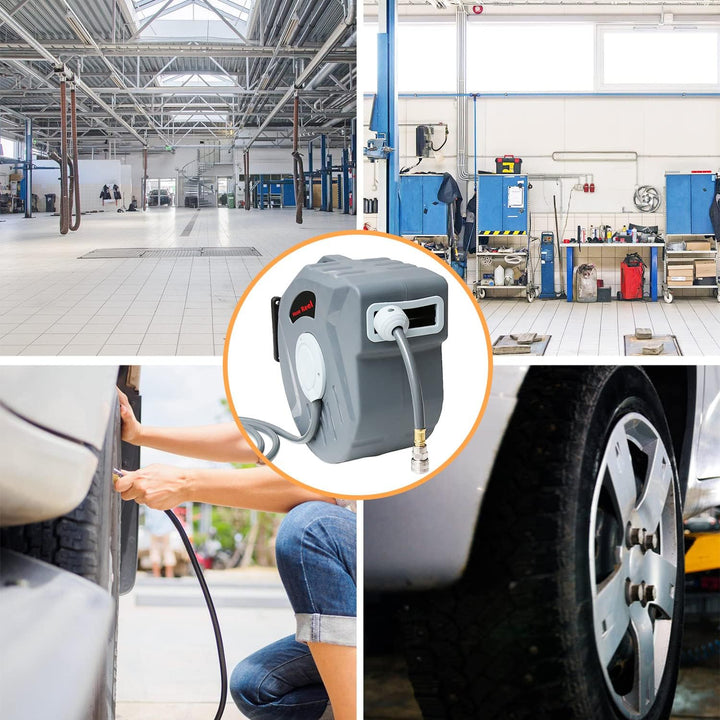 Druckluftschlauchtrommel 20m, Schlauchaufroller Druckluft mit 1/4 Zoll Schnellkupplung,max. Druck:18