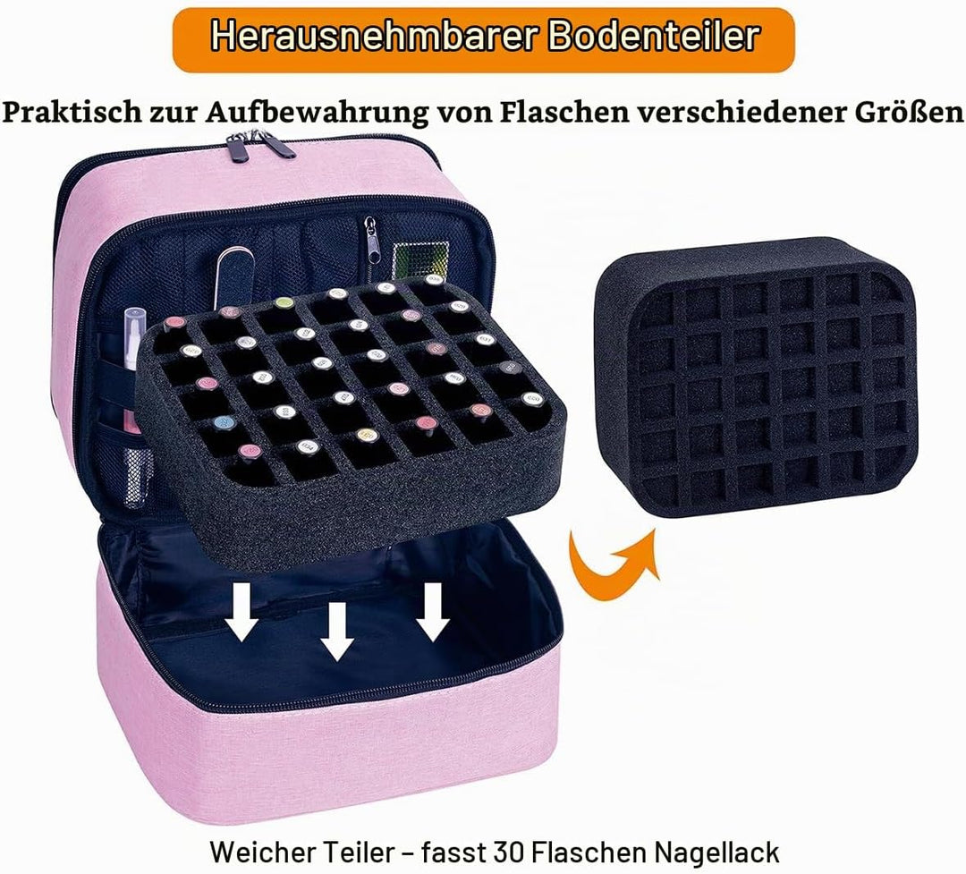 Nagellack Aufbewahrung Tasche Doppelschicht Nagellack Organizer Lagerung 30 Flaschen (15 ml / 0,5 FL