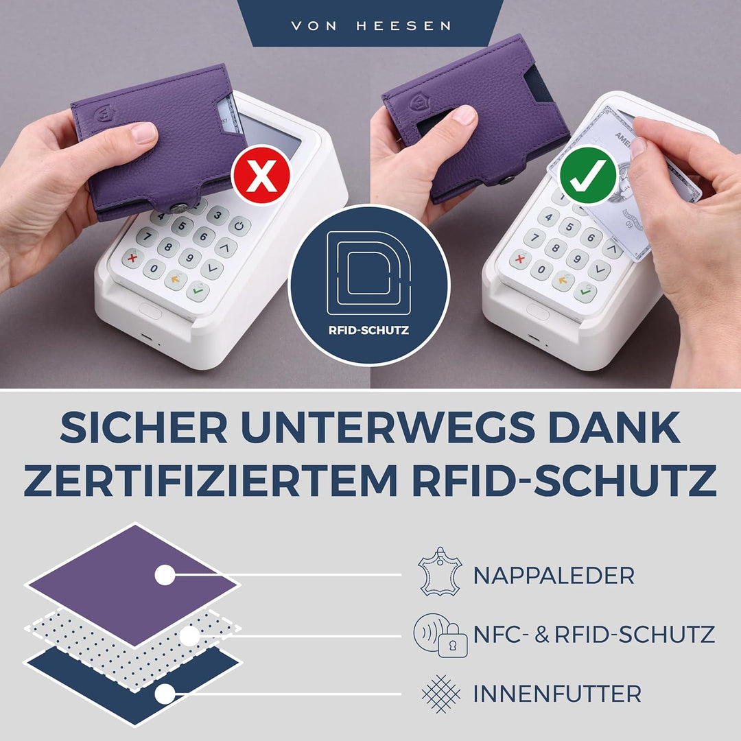 VON HEESEN Slim Wallet mit RFID Schutz - Geldbörse Herren klein - Mini Geldbeutel Damen Portmonee -