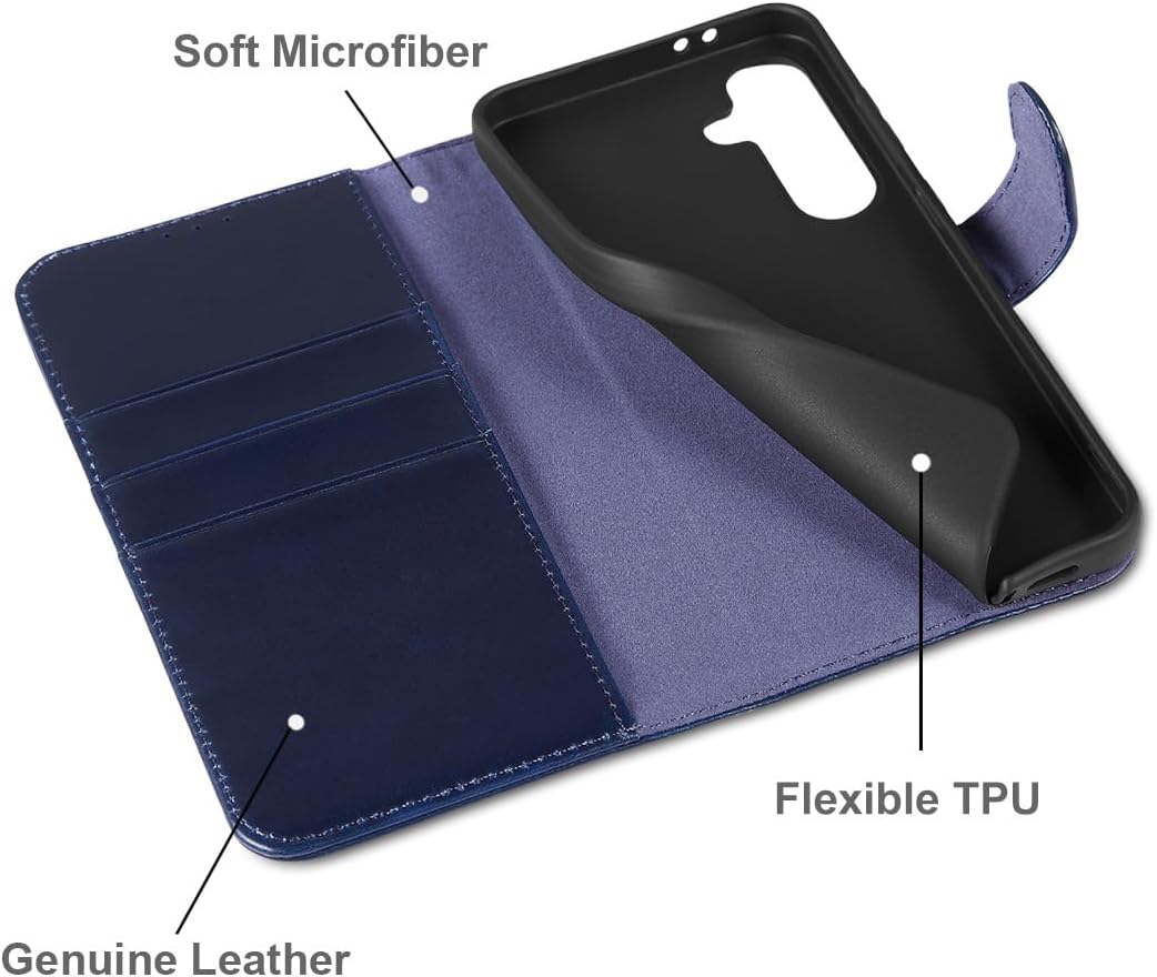 LENSUN Handyhülle für Samsung Galaxy S24 FE Echtleder, Hülle [Echtes Leder][Bookstyle][Kartenfächer]