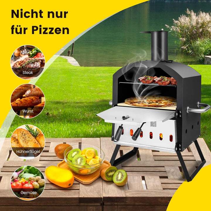 COSTWAY Outdoor Pizzaofen, 2-lagigem Pizza Ofen mit Grillrost, Pizzastein, Pizzaschaufel, wasserdich