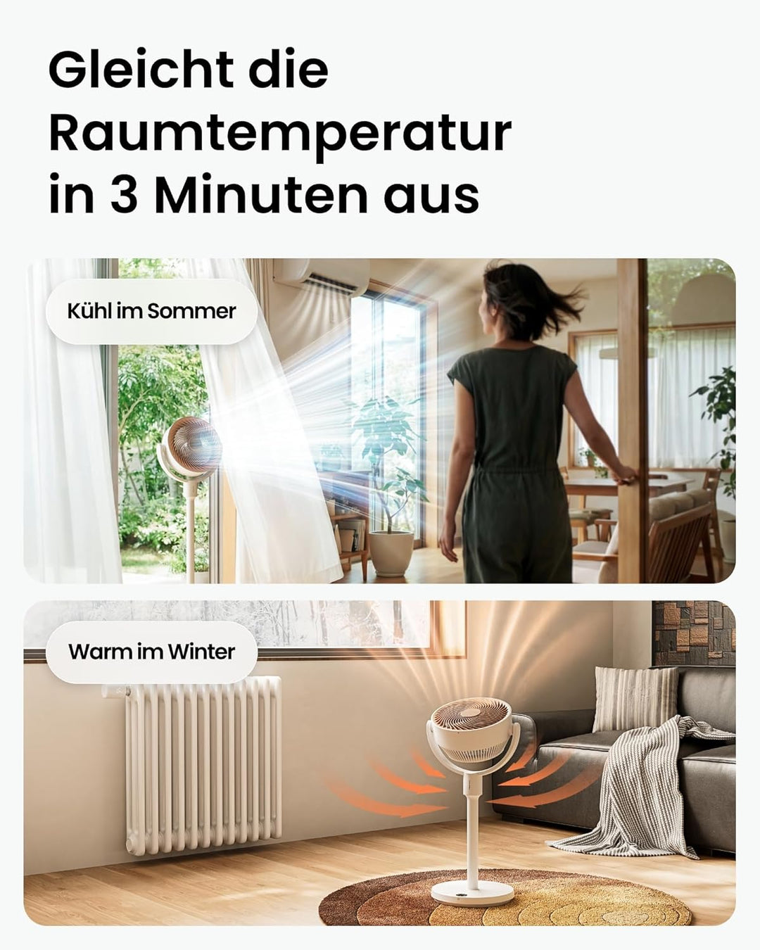 SwitchBot Standventilator mit Luftzirkulation mit RGB-Beleuchtung, 22 dB-ultra-leise, Fernbedienung,