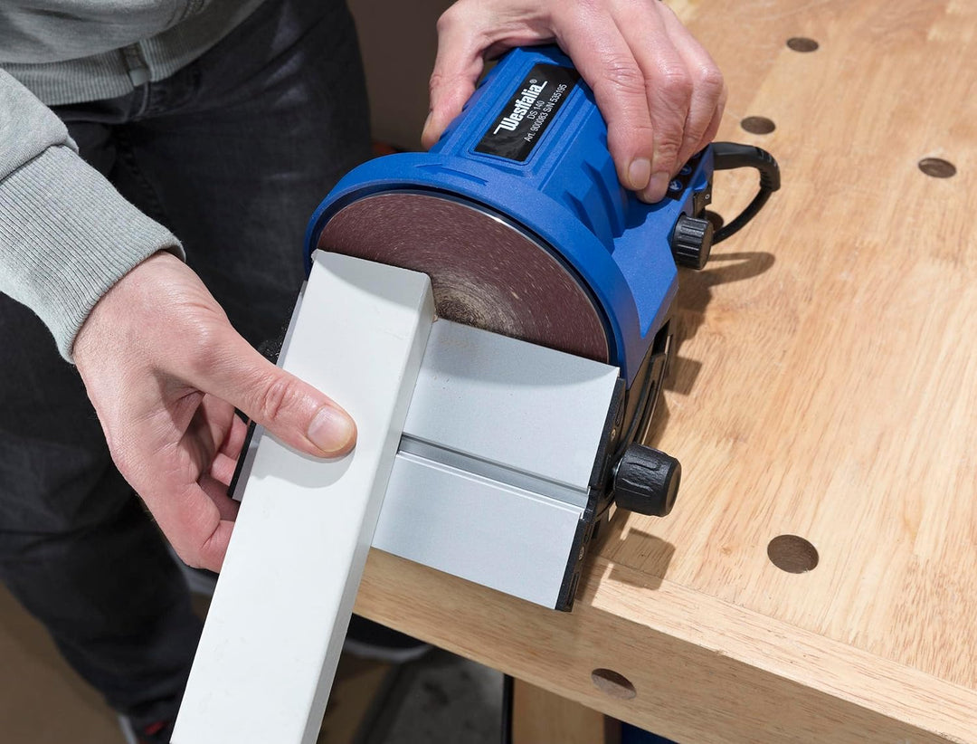 Westfalia Tellerschleifer 140 Watt - Gehrungswinkel - Schleifmaschine für Holz, Stahl, Metalle, Kuns