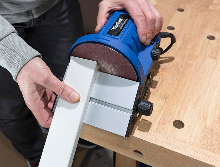 Westfalia Tellerschleifer 140 Watt - Gehrungswinkel - Schleifmaschine für Holz, Stahl, Metalle, Kuns