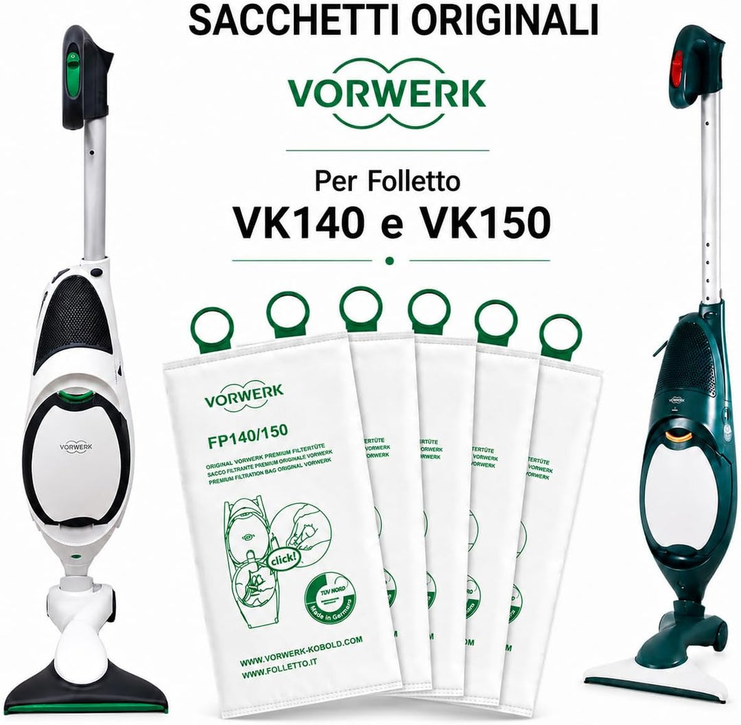 Vorwerk Folletto 140/150 Staubsaugerbeutel Kobold 140 E Vk 150, Original-Filter von Vorwerk, Baumwol