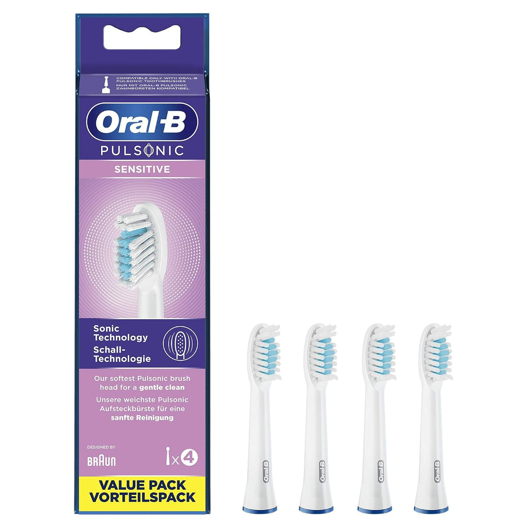 Oral-B Pulsonic Sensitive Aufsteckbürsten für Schallzahnbürsten, 4 Stück, Zahnbürstenaufsatz für Ora