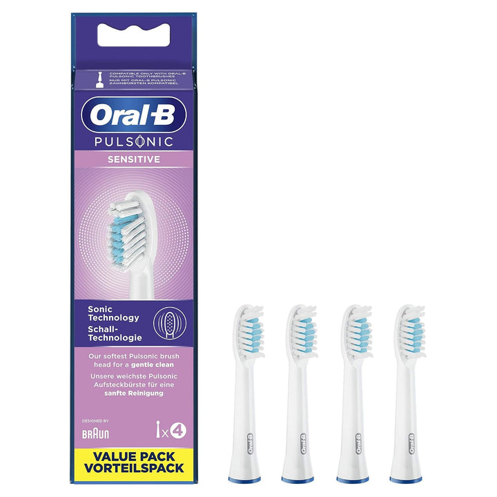 Oral-B Pulsonic Sensitive Aufsteckbürsten für Schallzahnbürsten, 4 Stück, Zahnbürstenaufsatz für Ora