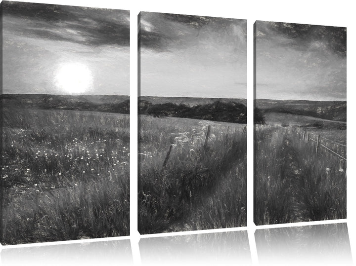 Pixxprint Bergwiese im Sonnenaufgang als Leinwandbild/Grösse: 3 Teilig (120x80) cm/Wandbild/Kunstdru