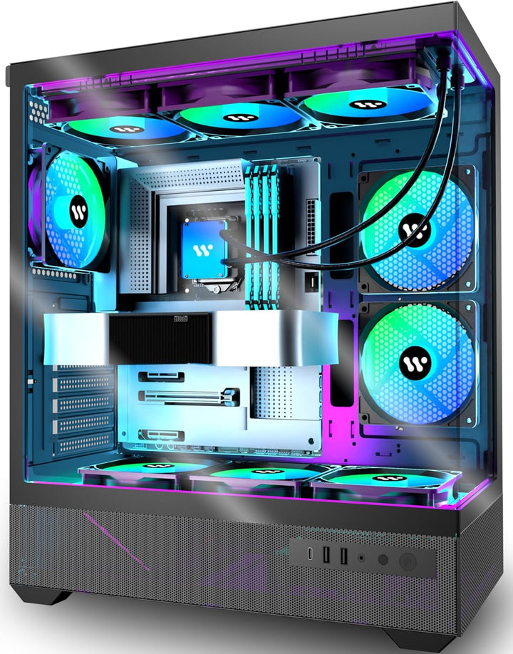 KEDIERS G7 PC Gehäuse Vorinstallierter 5 × 120mm PWM ARGB Lüfter, ATX Mid Tower PC Gehäuse, Computer