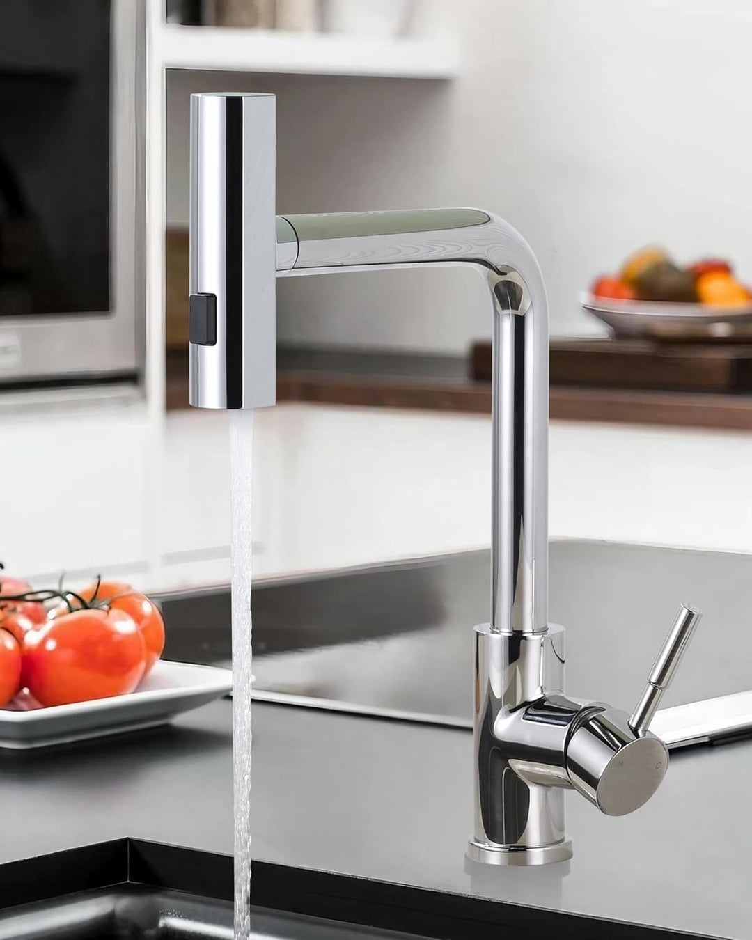 Wasserhahn Küche, Küchenarmatur Ausziebar mit Brause, Hochdruck Wasserfall Spültischarmatur 360° Dre