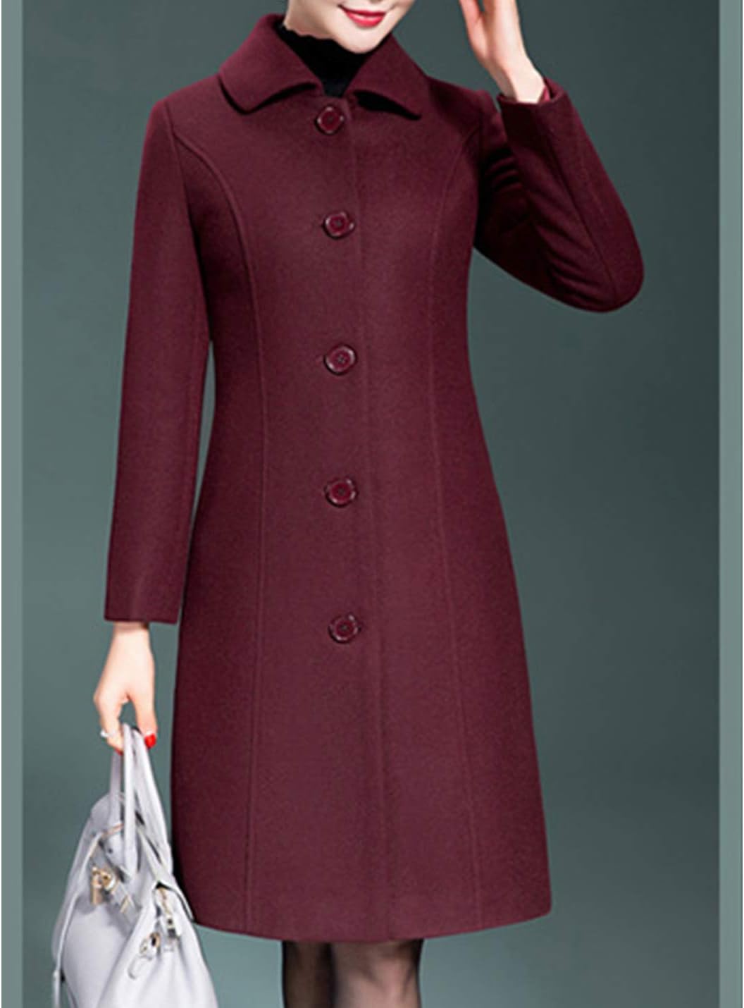 Jenkoon Damen Wolle Trenchcoat Winter Lange Dicke Mantel Walker Mäntel M Wein, M Wein