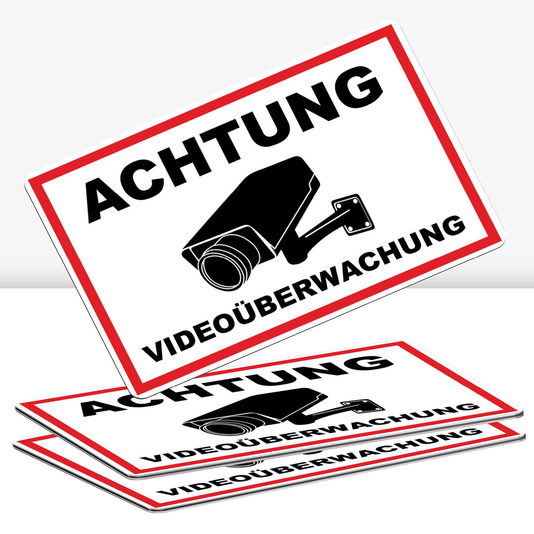 3 Stück XXL Achtung Videoüberwachung Schild 40 x 30 cm Alu 3mm Alu-Dibond stabile Aluminiumverbundpl