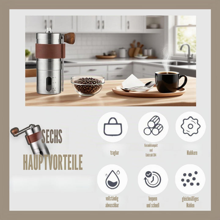 Manuelle Mini-Kaffeemühle, Keramik-Grat, Mini-Hand-Kaffeebohnenmühle mit 20 g Kapazität, verstellbar
