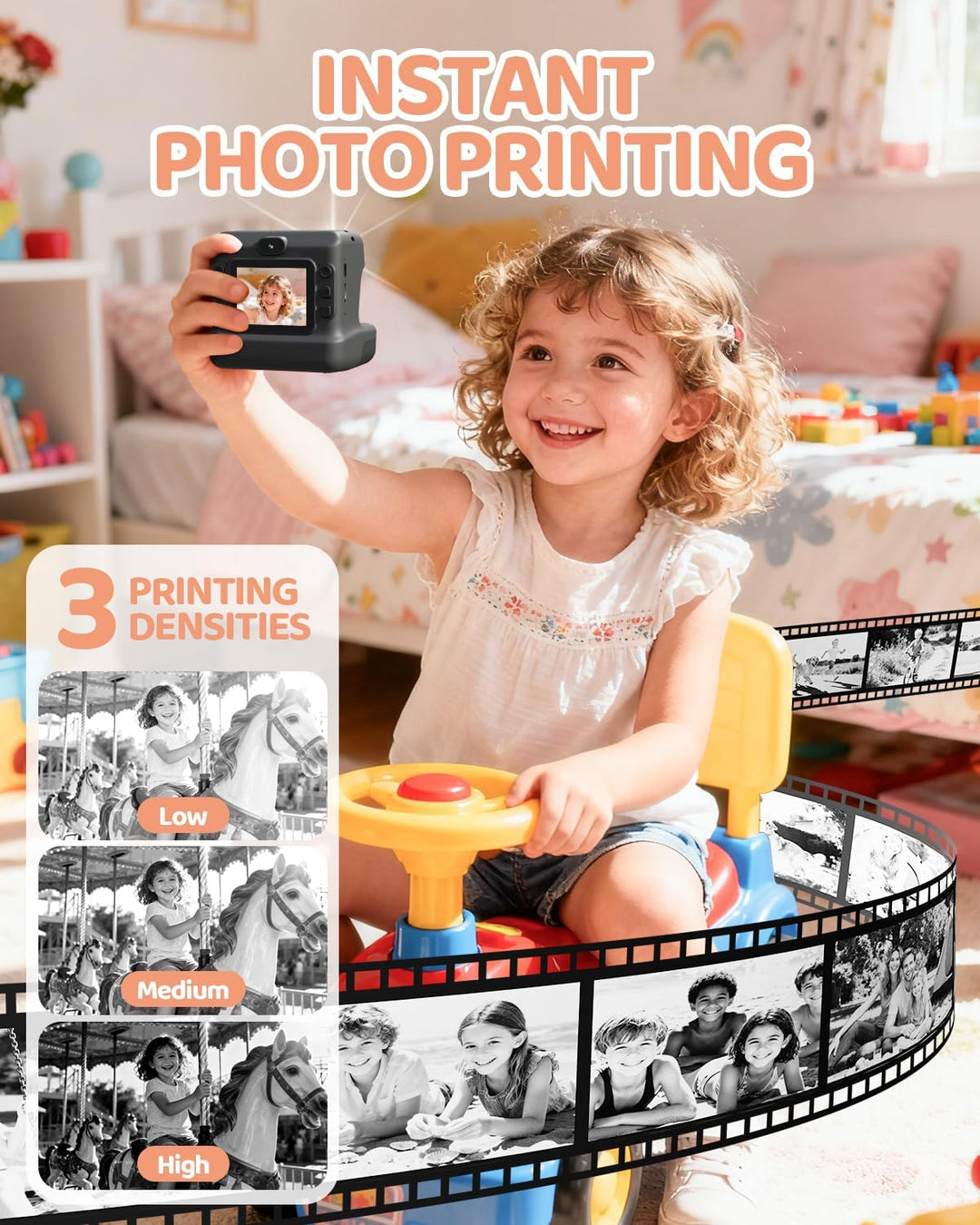 CalineGam Kinderkamera Sofortbildkamera, 1080P HD Sofortbildkamera Kinder mit 32 GB Karte und 3 Papi
