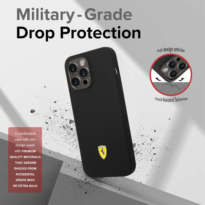 Ferrari FEHCP14LSIBBK hülle für 14 Pro 6,1" schwarz/Black hardcase Silicone Metal Logo, schwarz