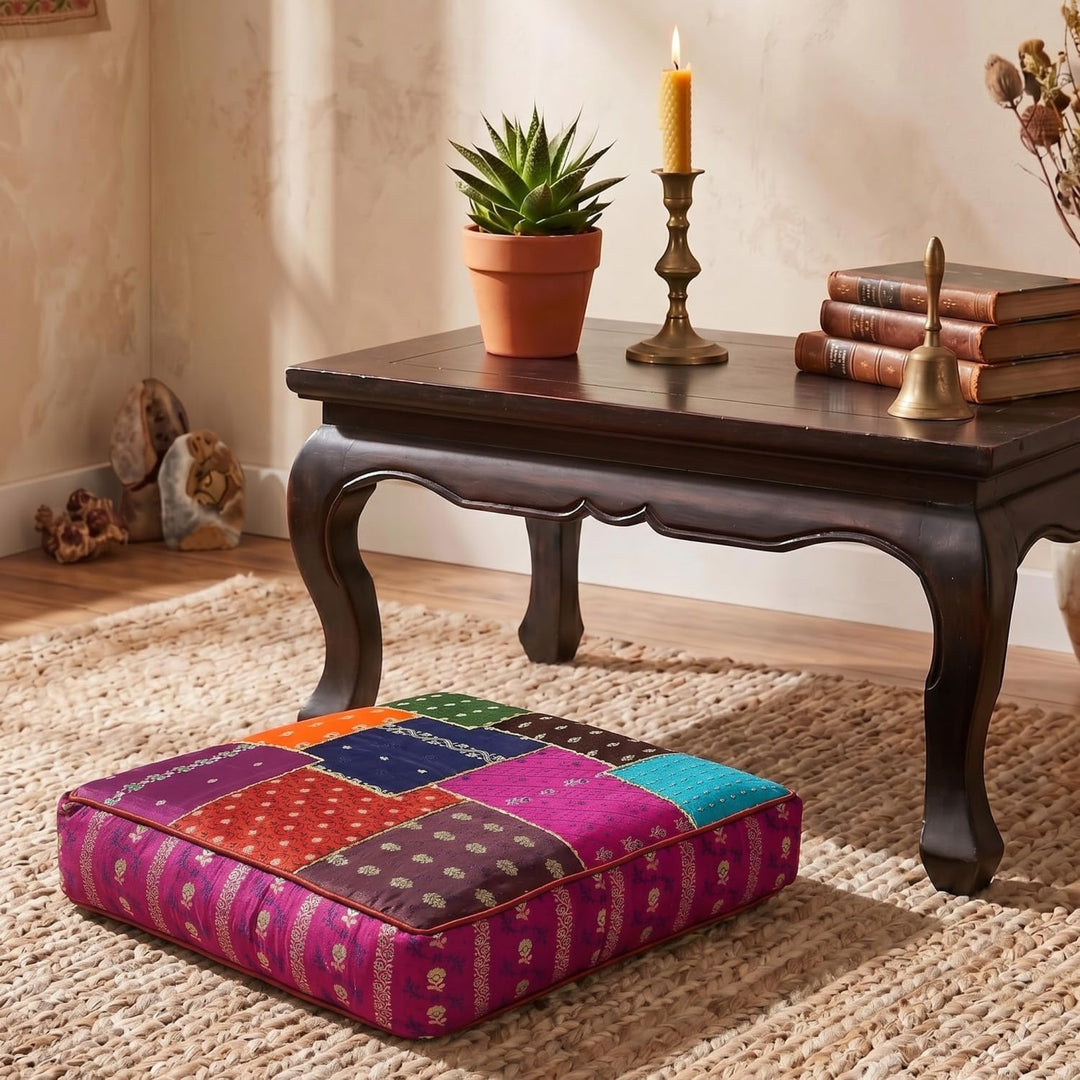 GURU SHOP Orientalisches Eckiges Patchwork Kissen 40 cm, Sitzkissen, Bodenkissen mit Baumwollfüllung