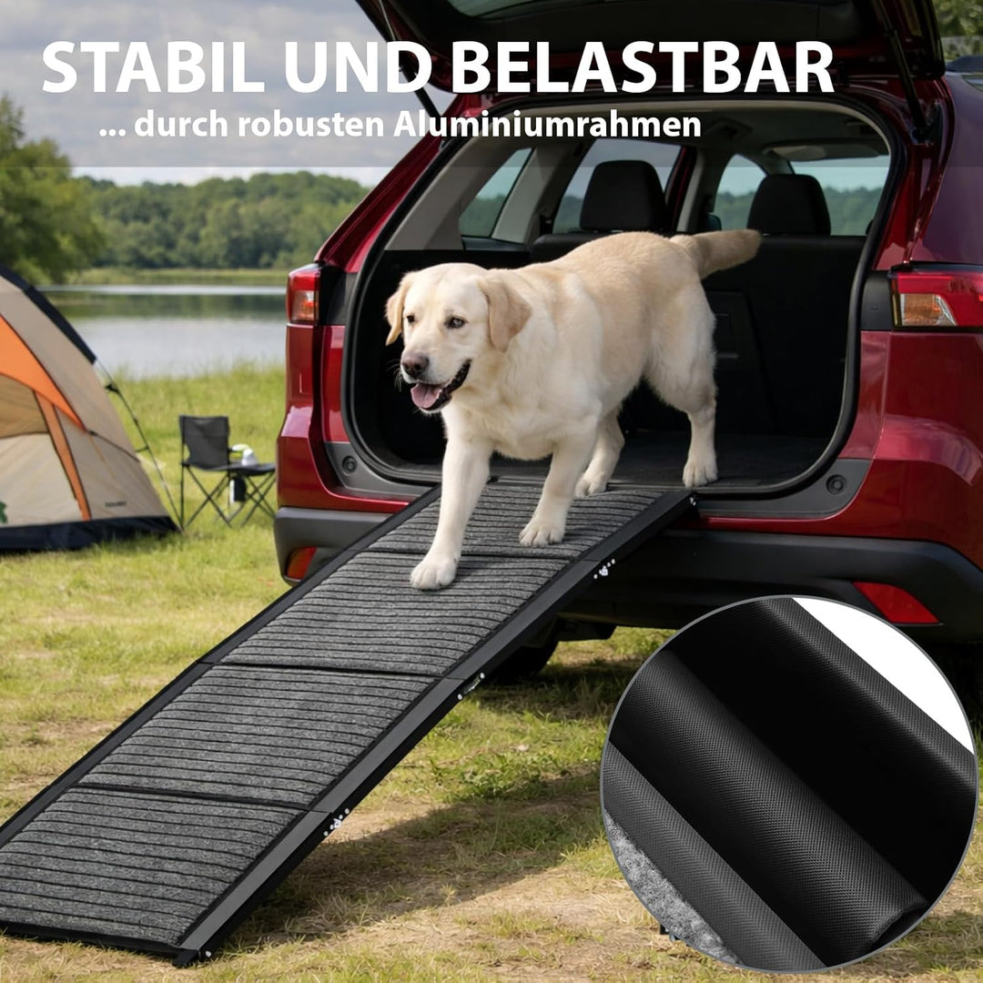 TRUTZHOLM Hunderampe klappbar 180 cm, Autorampe für Hunde, bis 130 kg Tragkraft, 4-Fach klappbar, Al