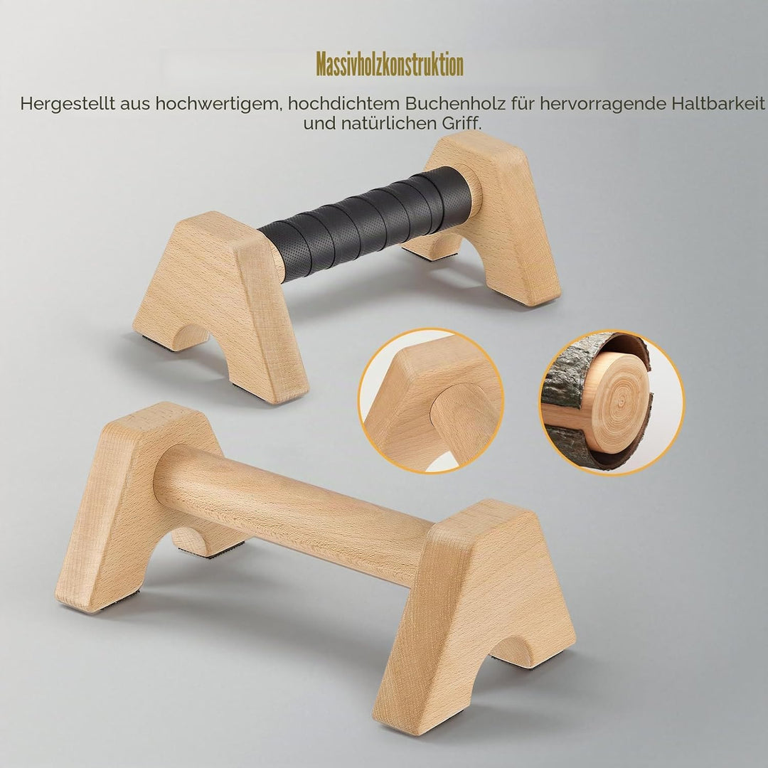 Premium Wooden Liegestützgriffe, 2 Rutschfeste, Stabile und Gelenkschonende Liegestützgriffe aus Hol