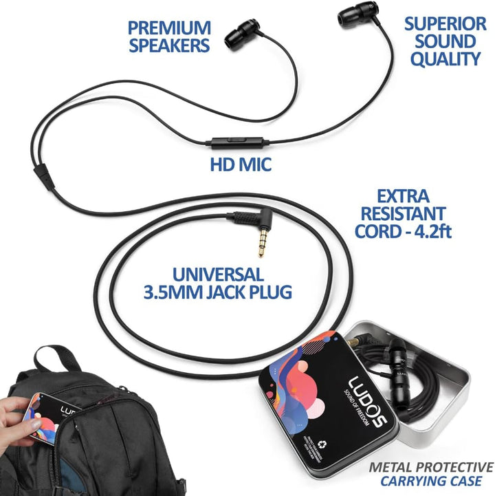 LUDOS Clamor 2 Pro Kopfhörer In Ear Ohrhörer mit Kabel und Mikrofon, 5 Jahre Garantie, Kristallklare