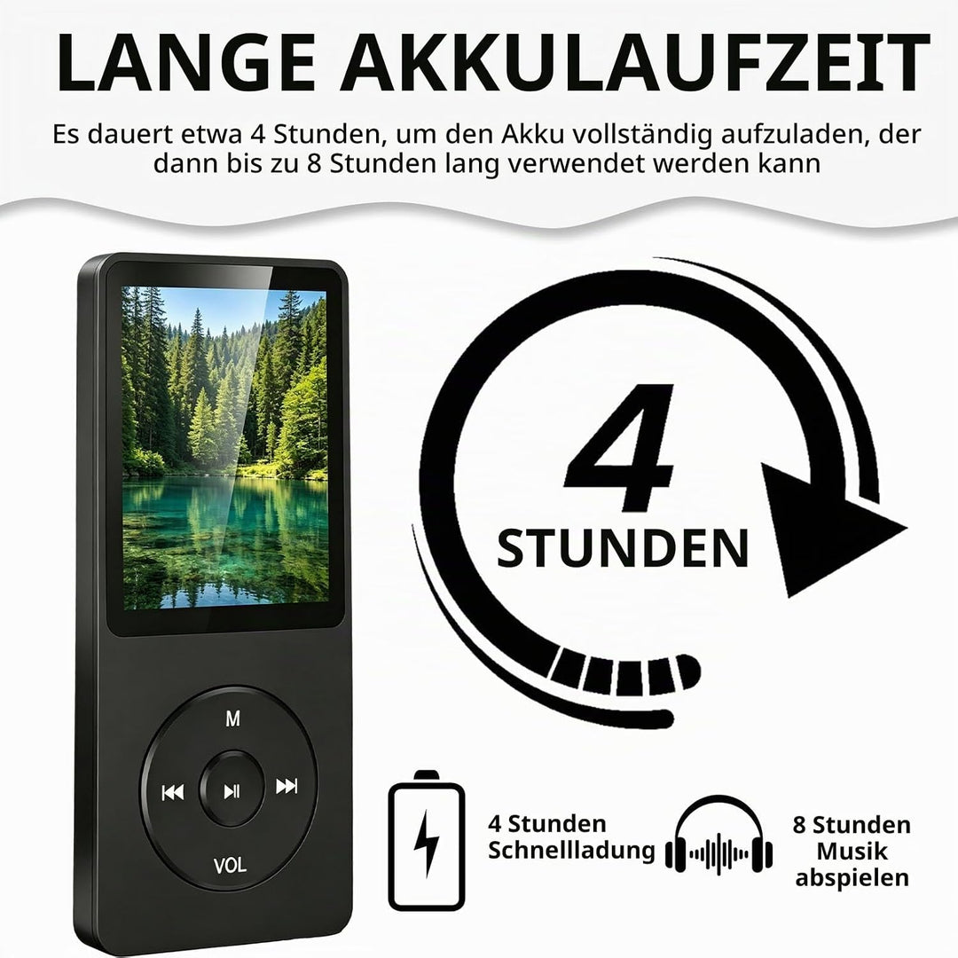 MP3 Player Bluetooth 5.3 128GB mit Lautsprecher, HiFi Musikplayer Tragbar 70H Akku, MP3 Player Sport