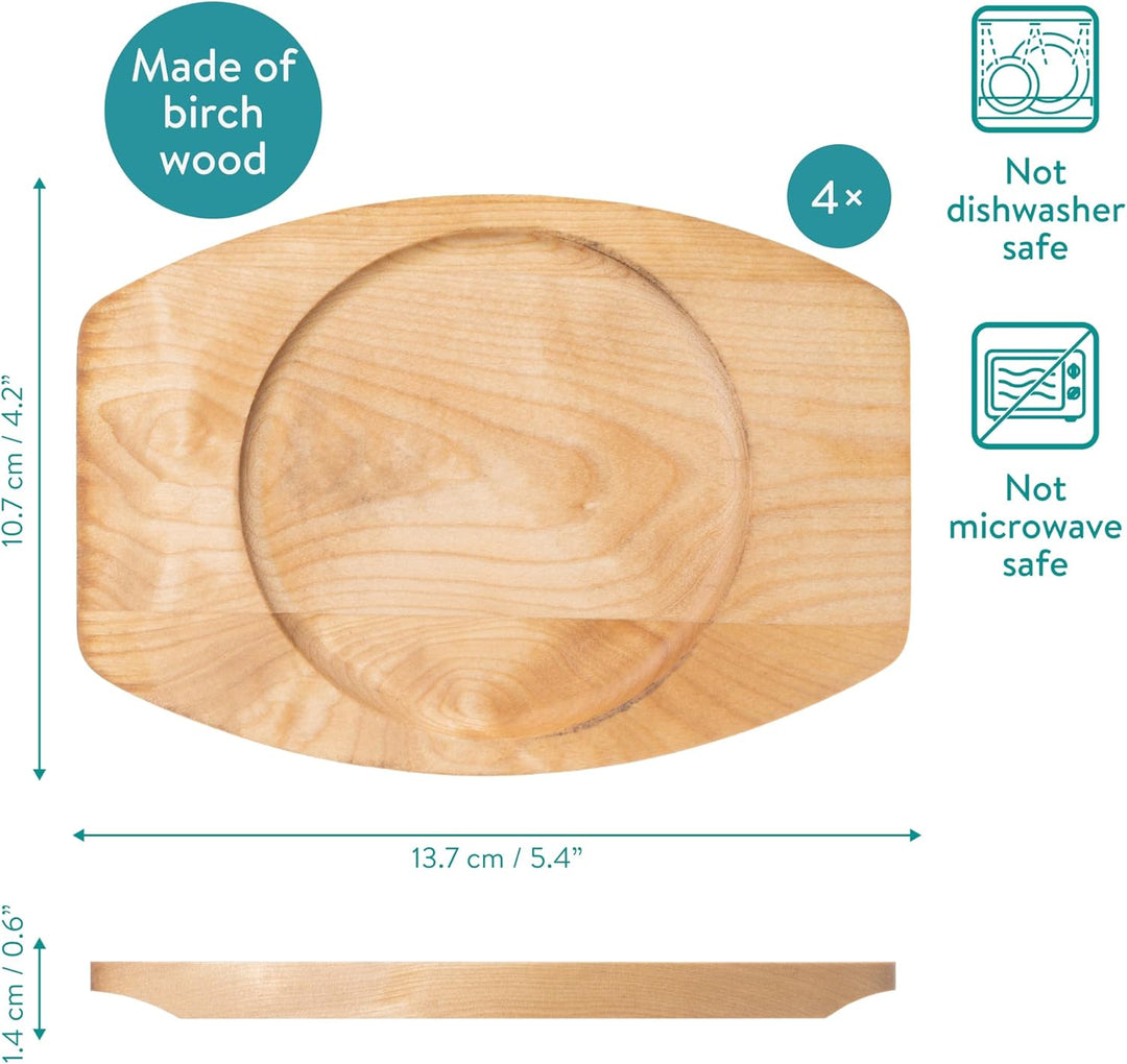 Navaris 4er Set Pfanne Gusseisen - Mit Holzboden - 15 cm Durchmesser- Gusseiserne Pfanne klein - Gus