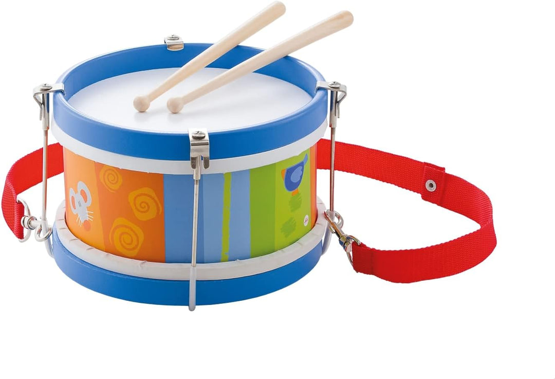 SEVI 82013 Trommel aus Holz, Musikinstrument mit Tiermotiven und Buntem fröhlichen Design, Holzspiel