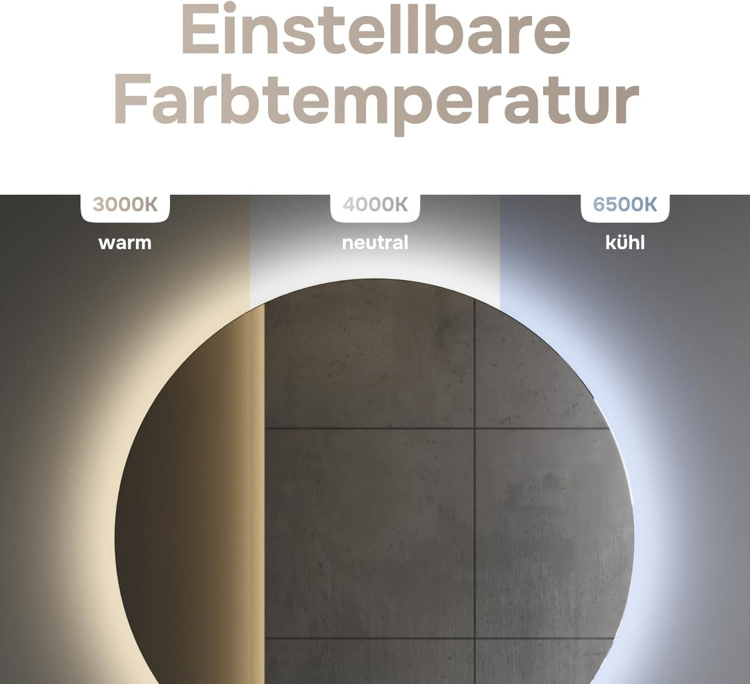 AM.PM Hit – LED Spiegel rund Ø 80 cm mit Beleuchtung | Badspiegel rund dimmbar | Badezimmerspiegel m