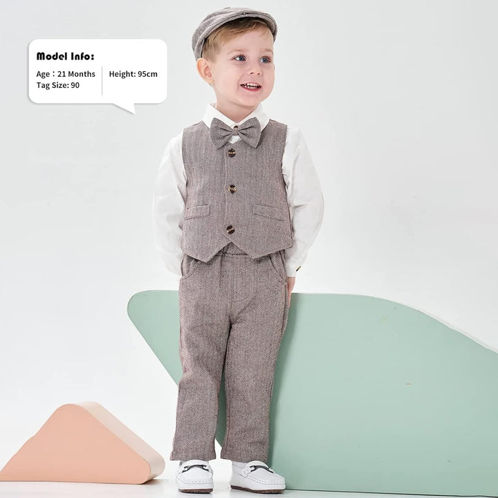 Volunboy Baby Anzug Jungen Anzugweste Hemd mit Fliege für Festlich Hochzeit Bekleidung Set 4tlg 3-4