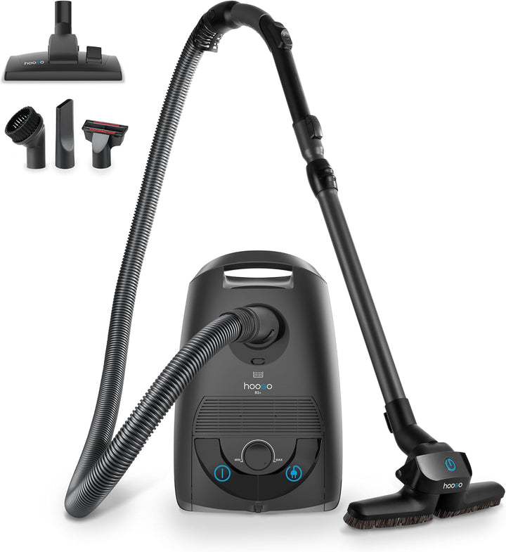 hoogo B3+ anthrazit mit Flipflop Bodendüse | Staubsauger mit Beutel | Starke 850 W Saugleistung | HE