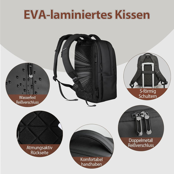 hk 17 Zoll Business Laptop Rucksack Herren, spritzwassergeschützt und Diebstahlsicherung Reiserucksa