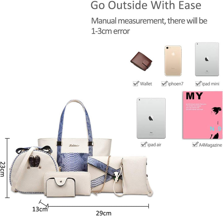 NICOLE&DORIS Handtaschen Damen 6 Stück Geldbörse für Damen Top-Griffe Umhängetaschen Brieftaschen Cr