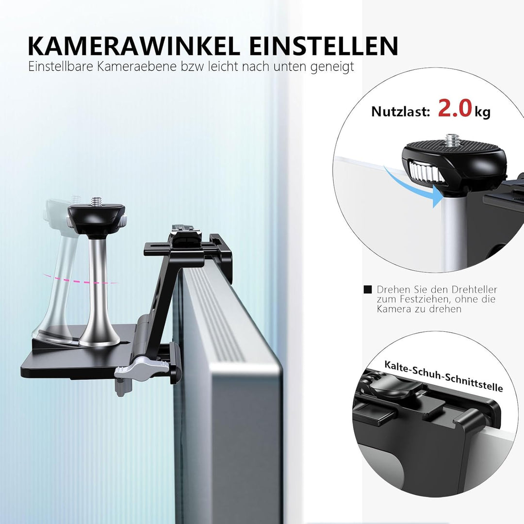 RAUBAY 【CM02】 Monitor-Kamera-Halterungsständer, hängende Webcam-Klemme mit 1/4-Zoll-Schraube, MILC-M