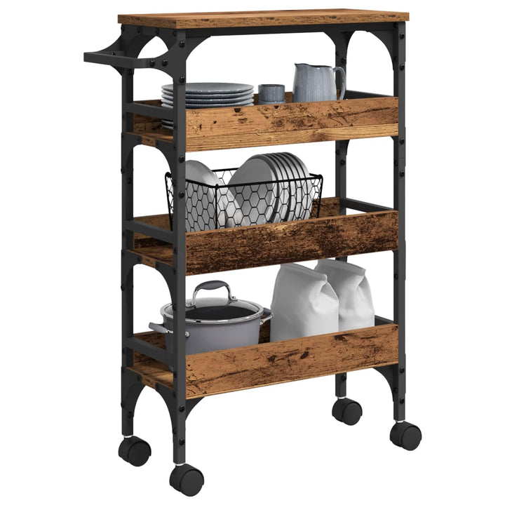 vidaXL Küchentrolley Altholz 53 x 20 x 76 cm Holzwerkstoff, Küchenwagen, mobiles Teil, robuster Wage