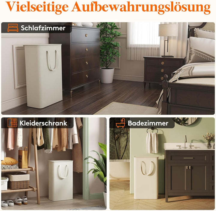 Lifewit 65L schmaler faltbarer Wäschekorb mit Deckel, Weiss | Schlanke Wäschebox mit Griffen als Sch