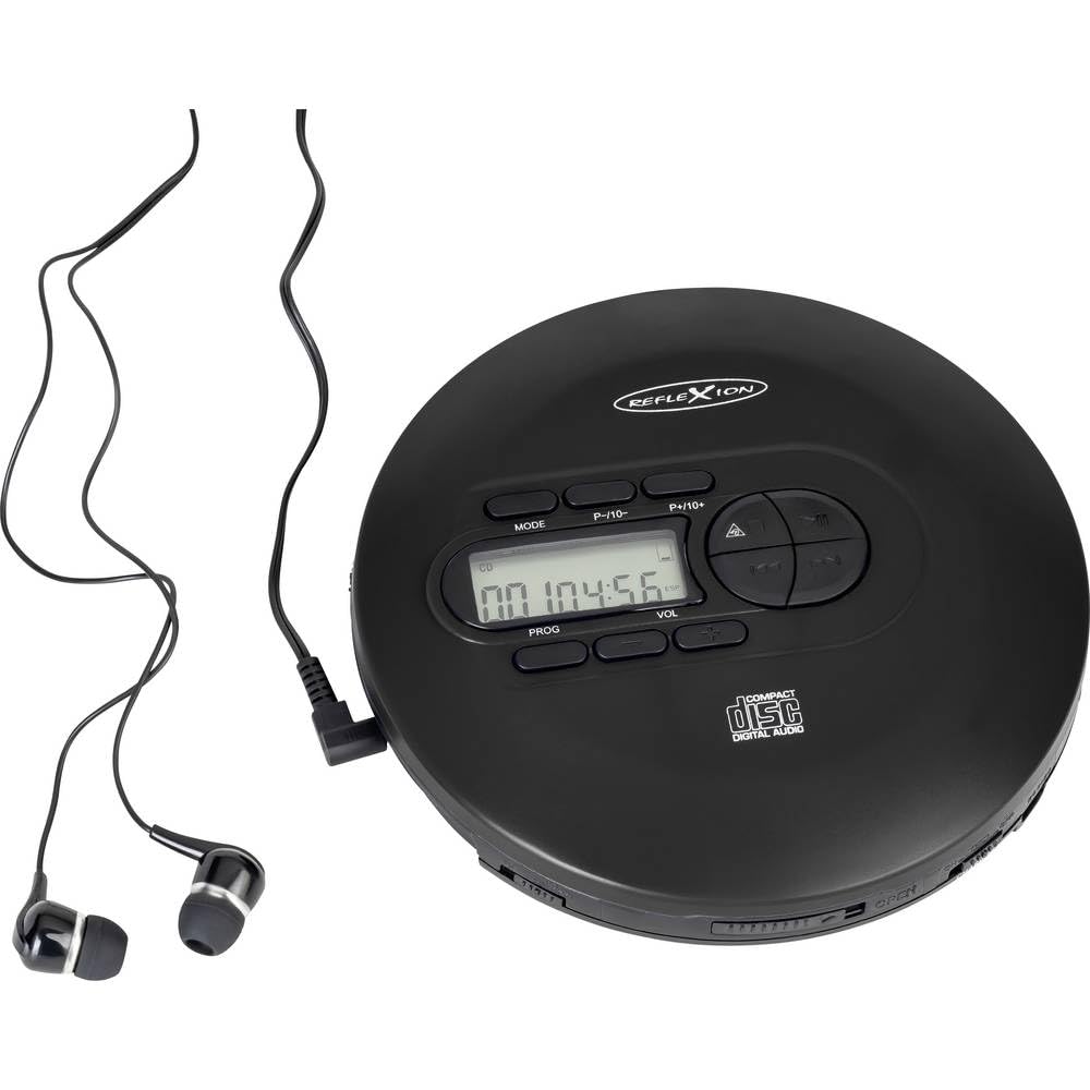 Reflexion CD/MP3 Player - Perfekt für Reisen, mit langlebigem Akku + Mit Kopfhörern (schwarz) PPL-UK