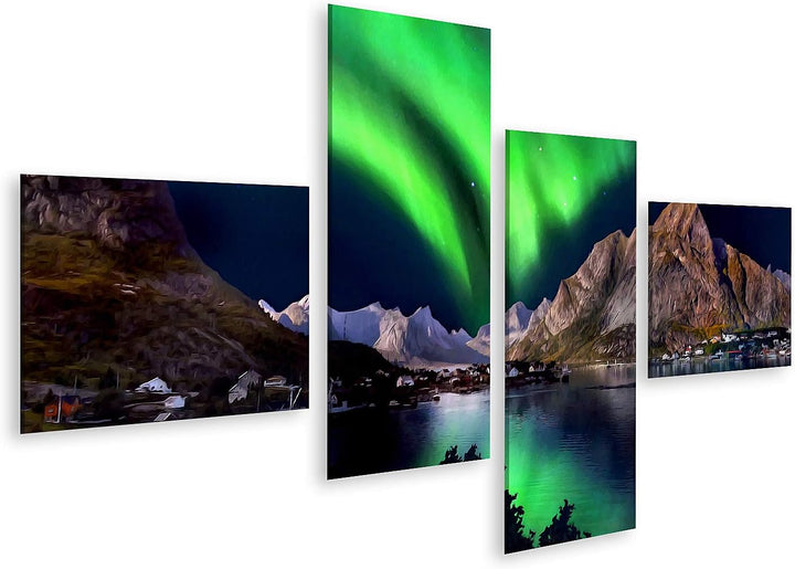 islandburner Bild auf Leinwand Bergsee Landschaft Natur Landschaft Nachthimmel Nordlichter Über Berg