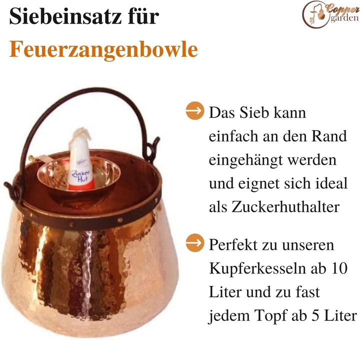 Copper Garden Sieb aus blankem Kupfer I Siebeinsatz für Feuerzangenbowle I Sieb zum Einhängen 17 cm