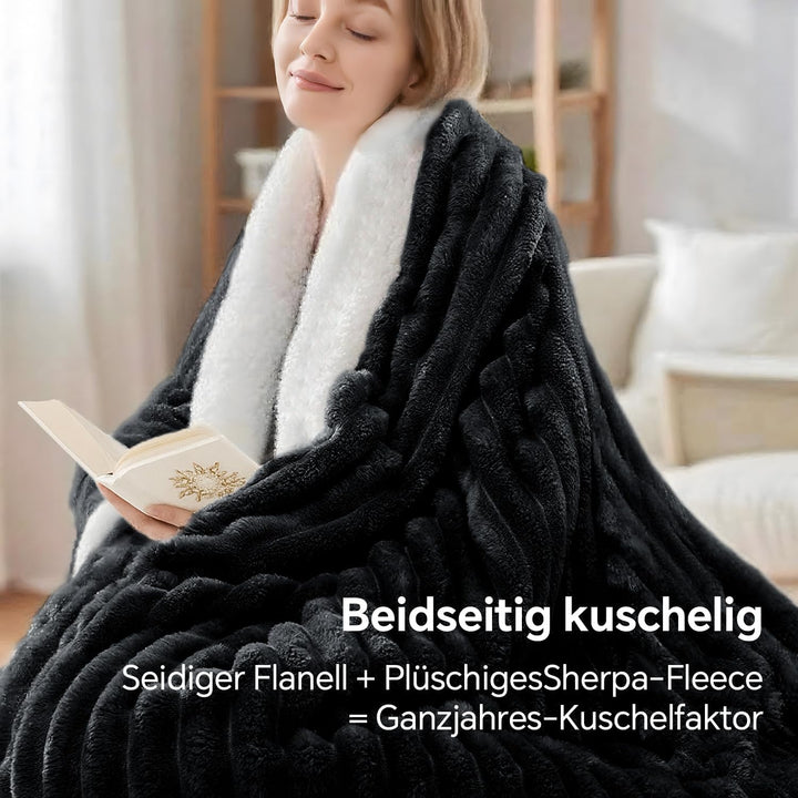 BEDELITE warme Decke Sherpa Kuscheldecke Flauschig Schwarz 150x200 | dicke Deko Fleecedecke, Cord Üb