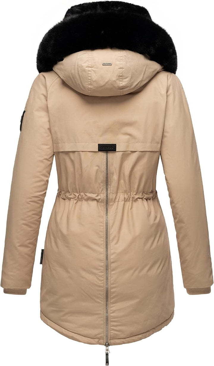 Navahoo Damen Warmer Winterparka mit doppelter Kunstpelz-Kapuze Sweety Deluxe XS-XXL XS Taupe, XS Ta