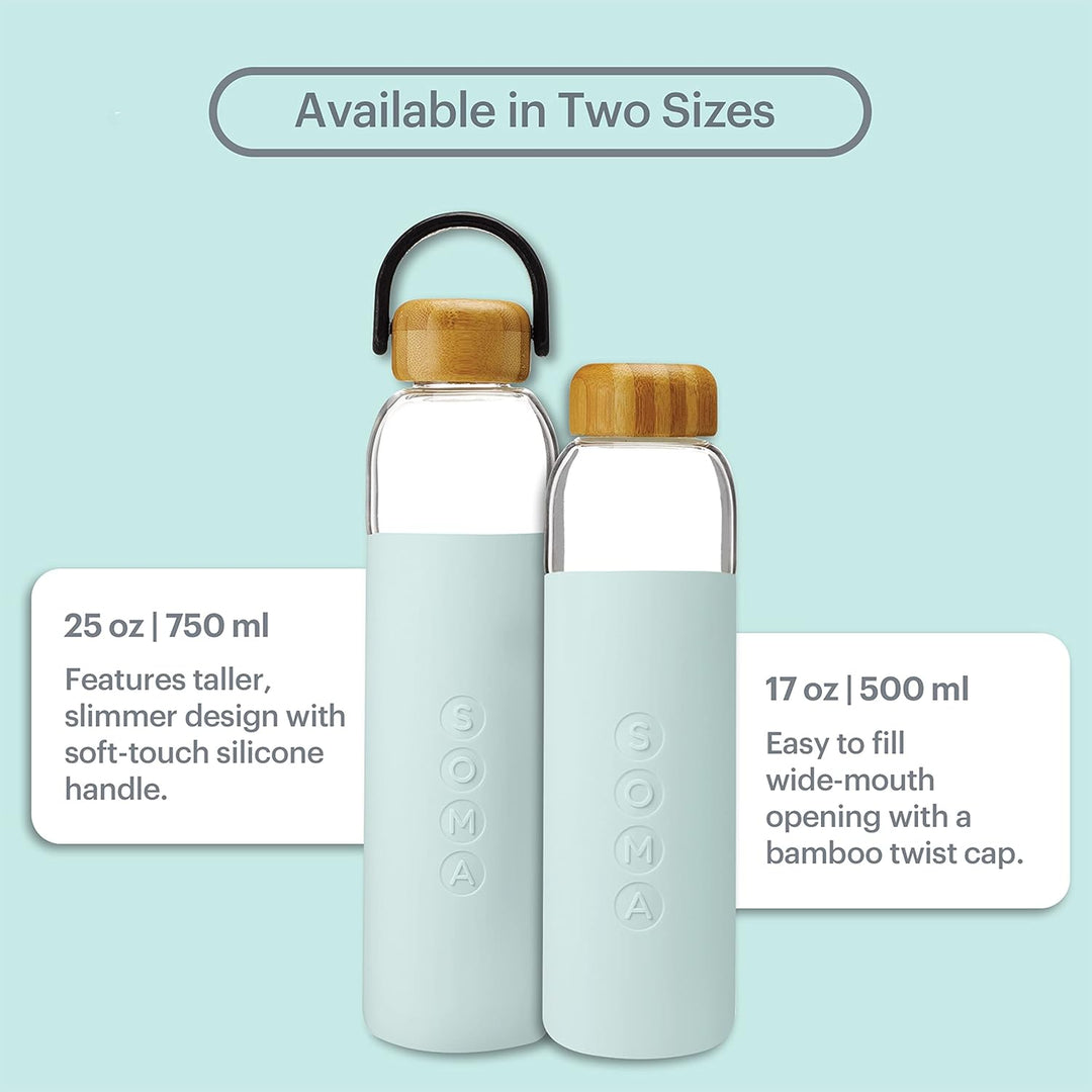 SOMA Glas-Wasserflasche mit Silikonhülle, BPA-frei, Minze, 500 ml 17oz Mint, 503 ml Mint