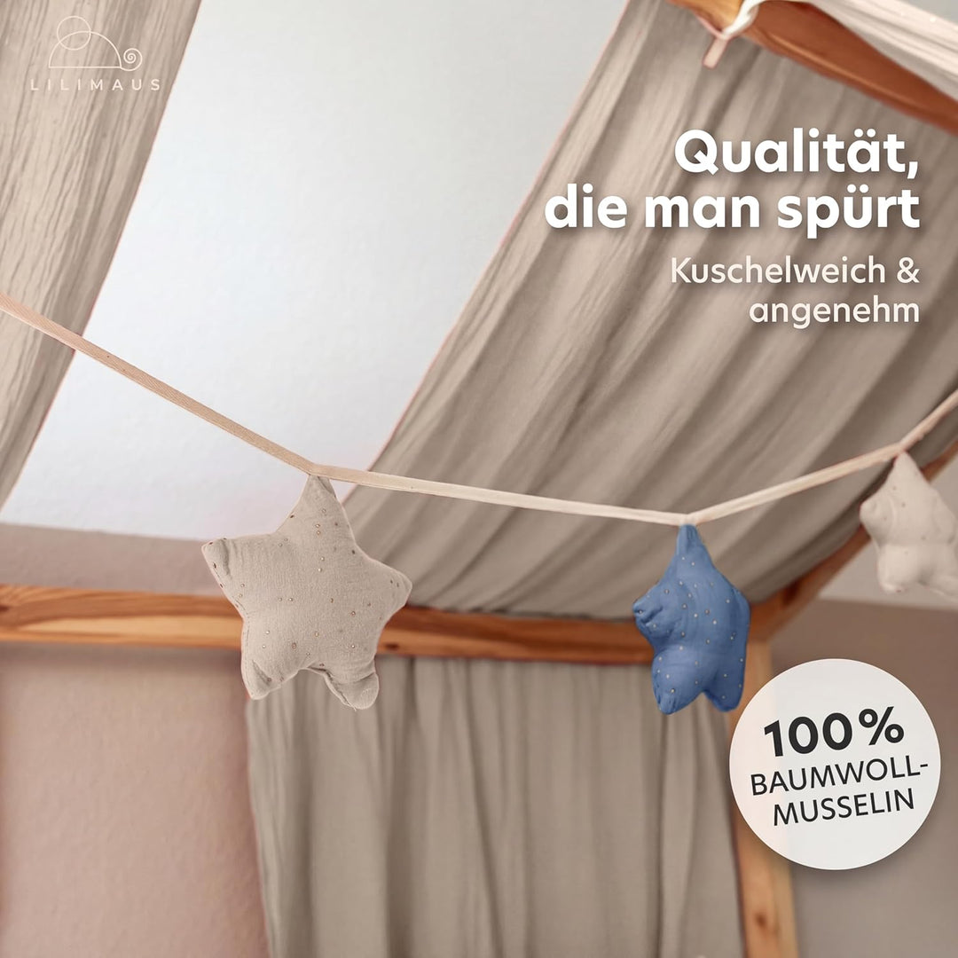LILIMAUS Wimpelkette Stoff [mit Goldapplikation in 12 Farben] Wimpelkette Kinderzimmer - 100% Baumwo