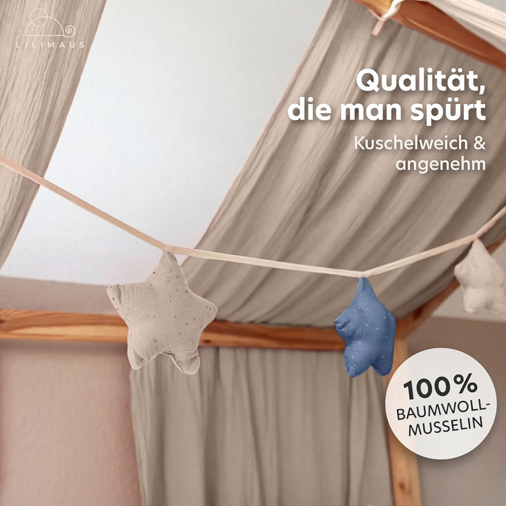 LILIMAUS Wimpelkette Stoff [mit Goldapplikation in 12 Farben] Wimpelkette Kinderzimmer - 100% Baumwo