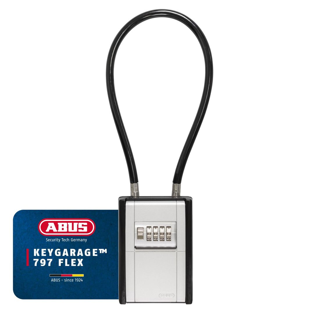 ABUS KeyGarage 797 FLEX - Schlüsselkasten mit Zahlencode und Kabel zur flexiblen Befestigung - zum A