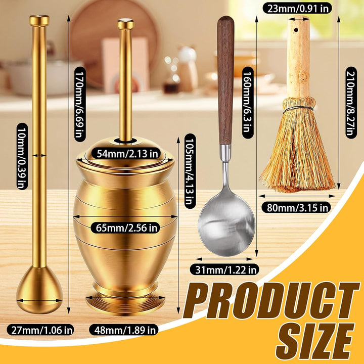 Mörser mit Stössel Set, Handgefertigter Mini-Mörser und Stössel aus Messing für Safran und Gewürze K