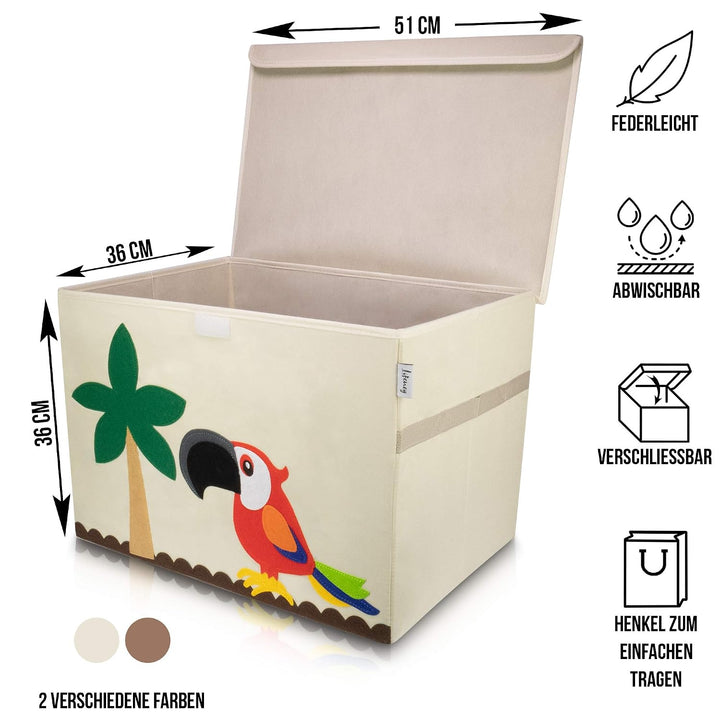 Aufbewahrungsbox Kinder gross 51 x 36 x 36 I Spielzeugkiste I Kiste mit Deckel für Kinderzimmer I Au
