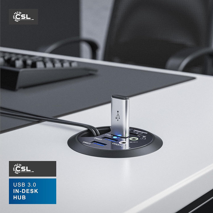 CSL - USB 3.0 In-Desk USB Hub Tisch-Kabeldurchführung mit Multi-Cardreader - Tischkabeldose - Multi